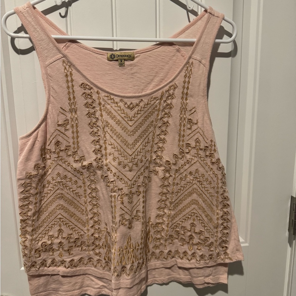 Democracy Pink Embellished Sleeveless Tank Top